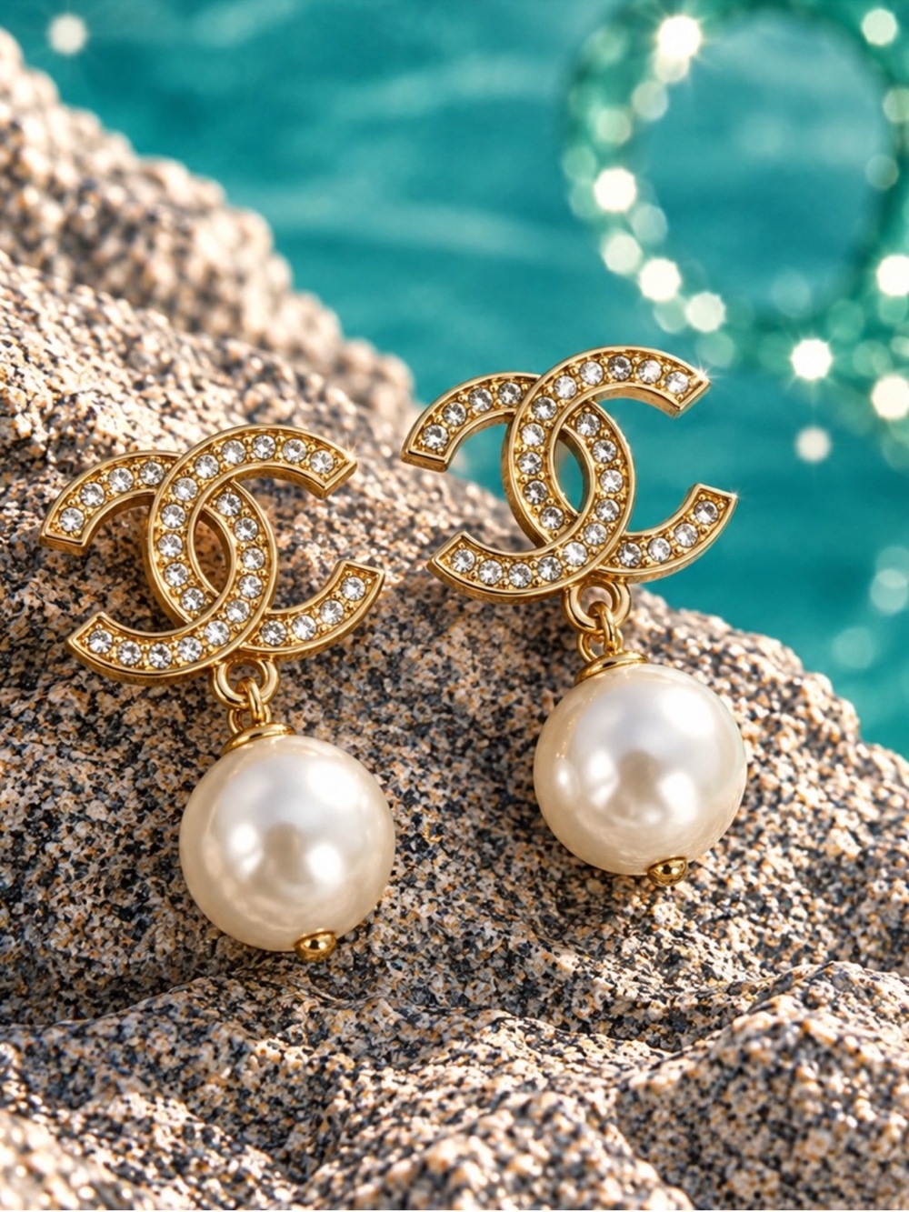 Gold Tone Rhinestone Pearl Drop Earrings Elegant Statement Jewelry
